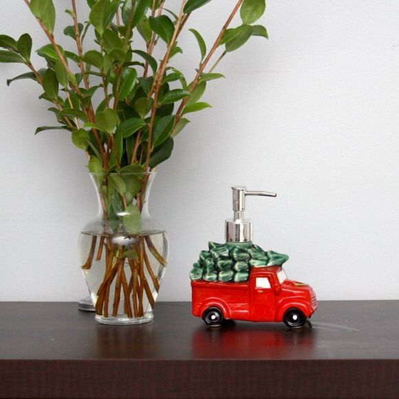 Porcelain Christmas Decorative Soap/Lotion Dispenser Pickup Truck - Picture 5 of 7